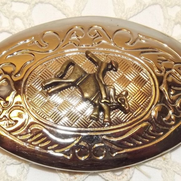 Western Brass & Silver-Tone Bull Rider Belt Buckle - Picture 1 of 5